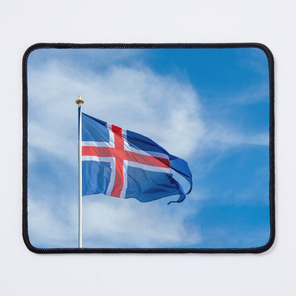 Item preview, Icelandic flag in the wind against a blue sky designed and sold by Sonja Birkelbach.