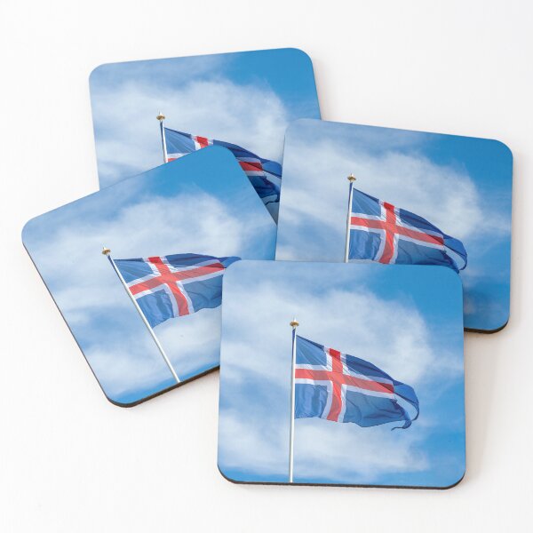 Item preview, Icelandic flag in the wind against a blue sky designed and sold by Sonja Birkelbach.