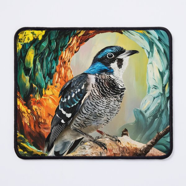 Item preview, A Common Cuckoo bird sitting on a tree branch against a swirling painterly textured backdrop designed and sold by EmeraldeaArt.