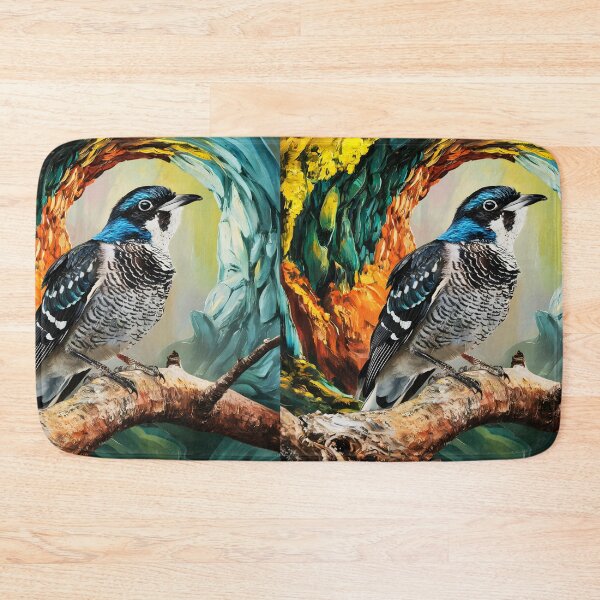 Item preview, A Common Cuckoo bird sitting on a tree branch against a swirling painterly textured backdrop designed and sold by EmeraldeaArt.