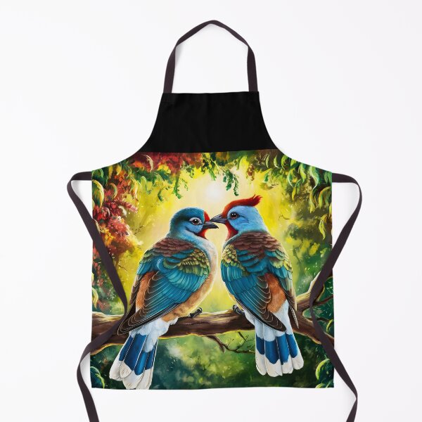 Item preview, Bird Couple -Two Cuckoo kind of like birds on a branch in a painterly forest designed and sold by EmeraldeaArt.