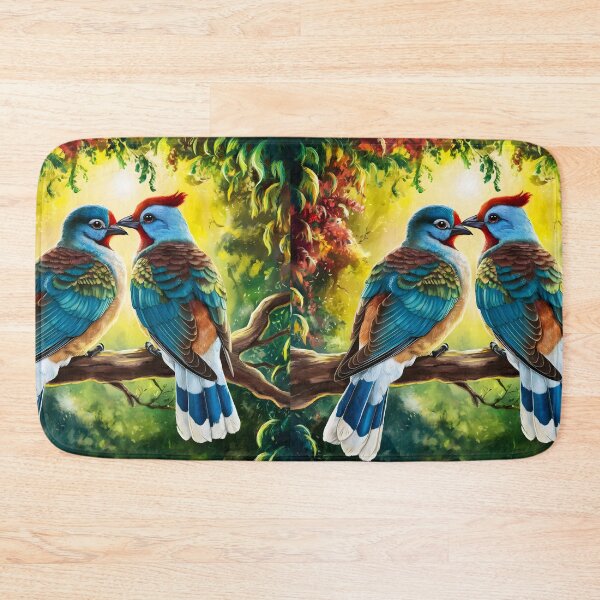 Item preview, Bird Couple -Two Cuckoo kind of like birds on a branch in a painterly forest designed and sold by EmeraldeaArt.