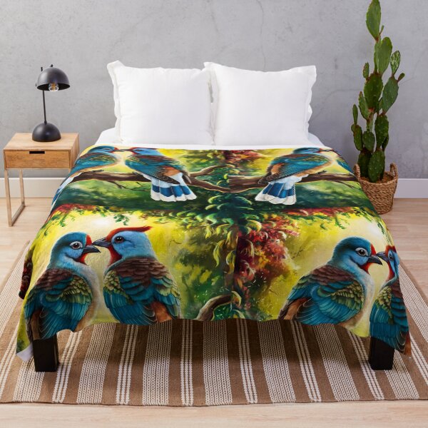 Item preview, Bird Couple -Two Cuckoo kind of like birds on a branch in a painterly forest designed and sold by EmeraldeaArt.