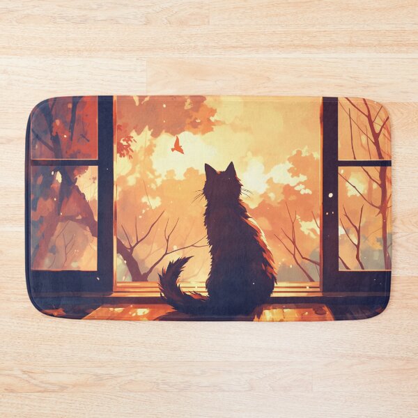 Item preview, Anime Black Cat Watching Sunset Aesthetic Illustration designed and sold by PurrGreen.