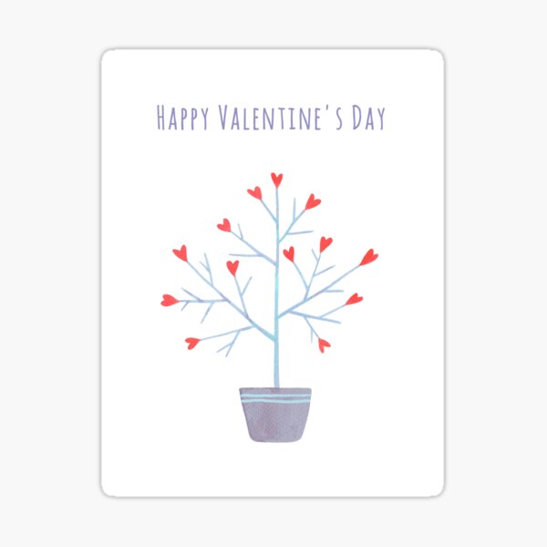 Item preview, HAPPY VALENTINE'S DAY Pot Plant with Heart Flowers - Whimsical Digital Illustration designed and sold by FestivityFinds.