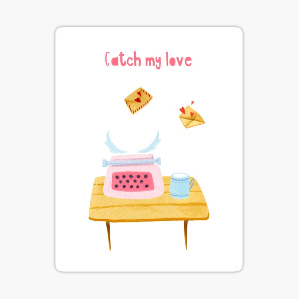 Item preview, Catch My Love Typewriter Illustration - Whimsical Digital Art for Romantic Moments designed and sold by FestivityFinds.