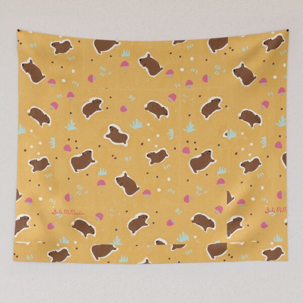 Item preview, Cute Happy Wombat Pattern with Mushrooms and Grass By Suki McMaster designed and sold by Suki McMaster.