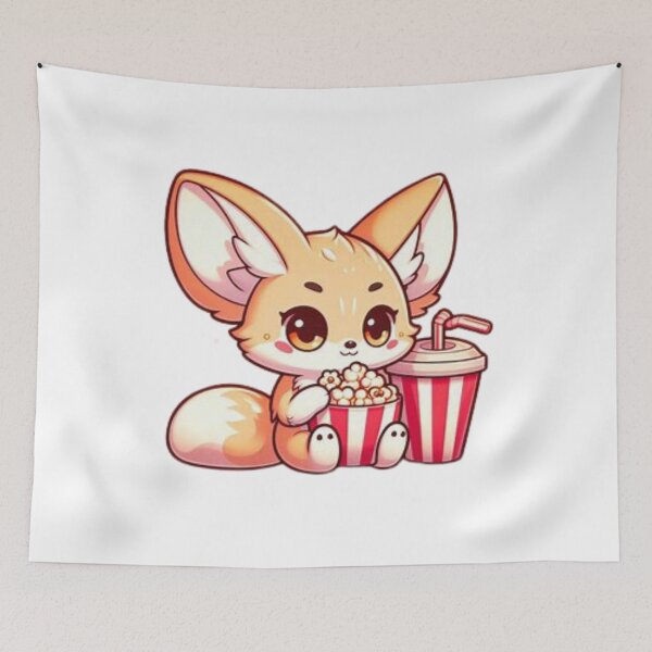 Item preview, fennec fox eating popcorn designed and sold by Eternalski.