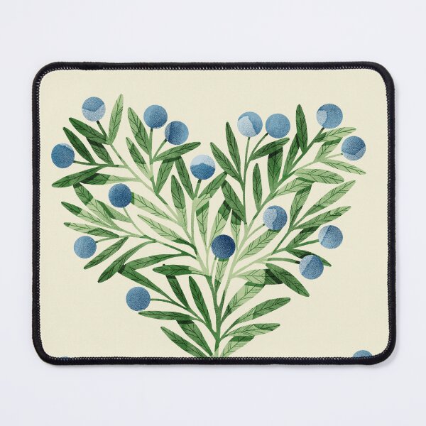 Item preview, Green watercolor heart shaped leaves bush and blueberries botanical illustration on beige background. Valentines day print designed and sold by helga-wigandt.