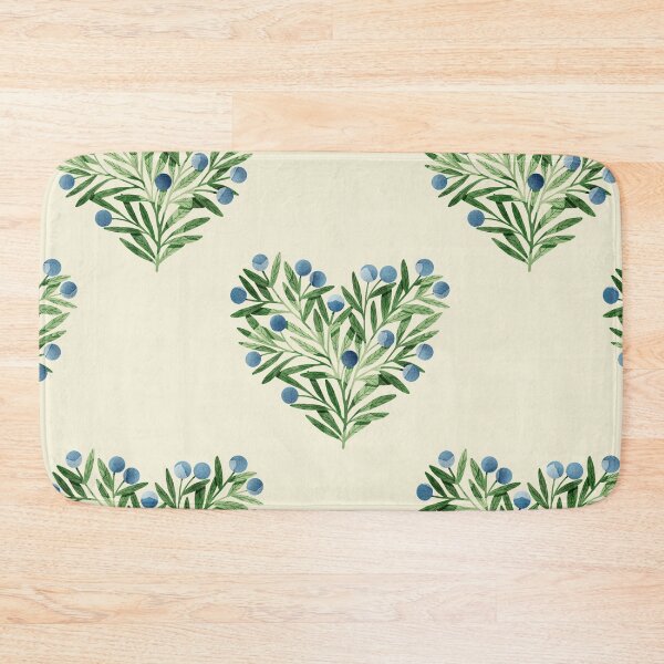 Item preview, Green watercolor heart shaped leaves bush and blueberries botanical illustration on beige background. Valentines day print designed and sold by helga-wigandt.