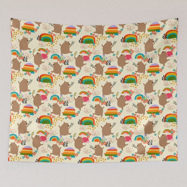 Item preview, Playful Wombat Pattern with Rainbows and Flowers by Suki McMaster designed and sold by Suki McMaster.