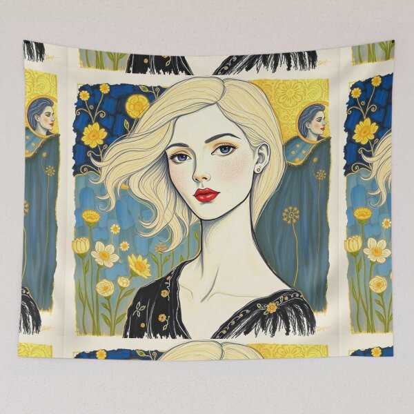 Item preview, Beautiful blonde haired lady illustration inspired by Gustav Klimt designed and sold by Vintage Designs +.