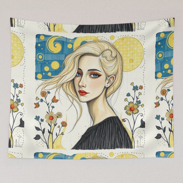 Item preview, Beautiful blonde haired lady illustration inspired by Gustav Klimt designed and sold by Vintage Designs +.