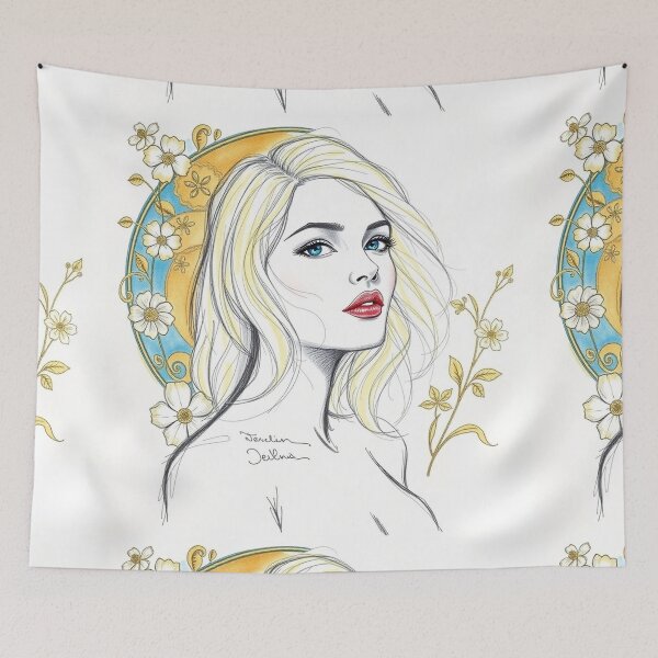 Item preview, Beautiful blonde haired lady illustration inspired by Gustav Klimt designed and sold by Vintage Designs +.