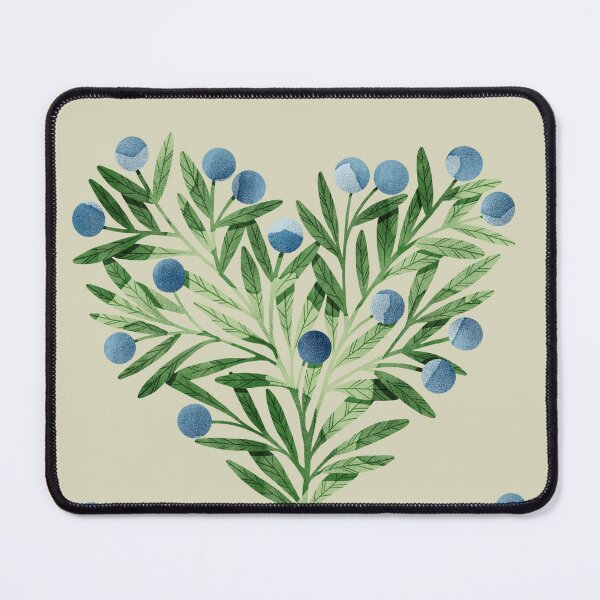 Item preview, Green watercolor heart shaped leaves bush and blueberries botanical illustration on taupe background. Valentines day print designed and sold by helga-wigandt.