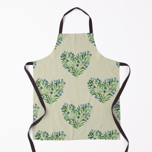 Item preview, Green watercolor heart shaped leaves bush and blueberries botanical illustration on taupe background. Valentines day print designed and sold by helga-wigandt.