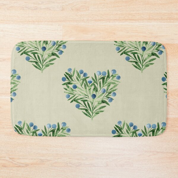 Item preview, Green watercolor heart shaped leaves bush and blueberries botanical illustration on taupe background. Valentines day print designed and sold by helga-wigandt.
