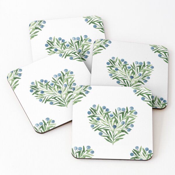 Item preview, Green watercolor heart shaped leaves bush and blueberries botanical illustration on white background. Valentines day print designed and sold by helga-wigandt.