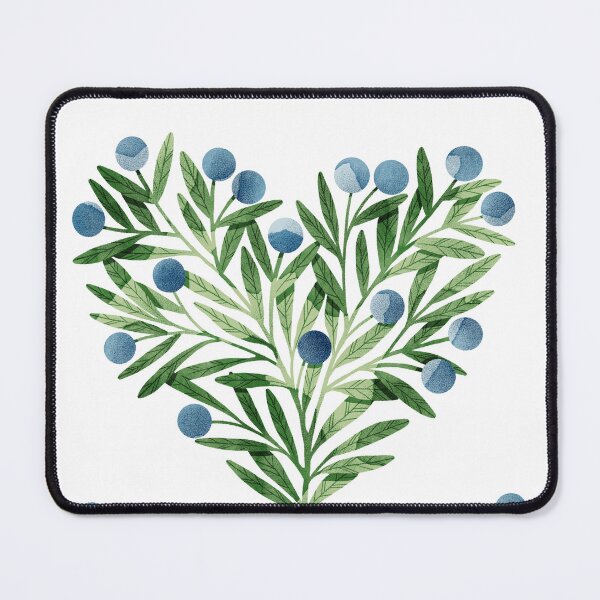 Item preview, Green watercolor heart shaped leaves bush and blueberries botanical illustration on white background. Valentines day print designed and sold by helga-wigandt.