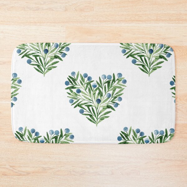 Item preview, Green watercolor heart shaped leaves bush and blueberries botanical illustration on white background. Valentines day print designed and sold by helga-wigandt.