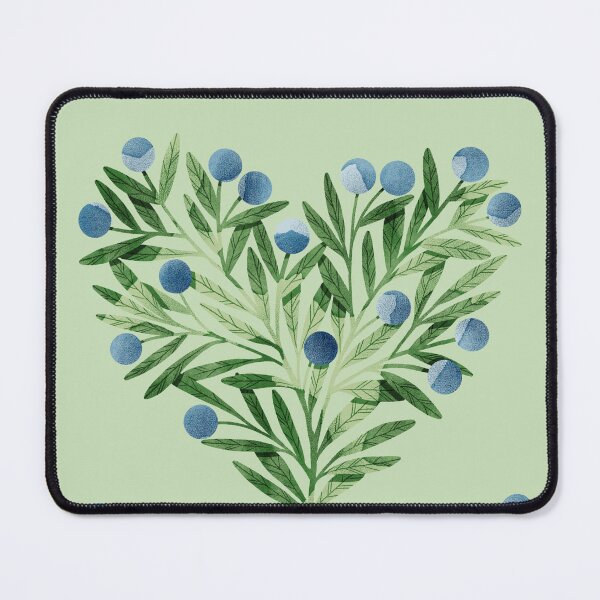 Item preview, Green watercolor heart shaped leaves bush and blueberries botanical illustration on green background. Valentines day print designed and sold by helga-wigandt.
