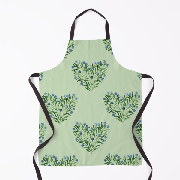 Item preview, Green watercolor heart shaped leaves bush and blueberries botanical illustration on green background. Valentines day print designed and sold by helga-wigandt.
