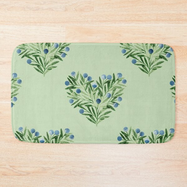 Item preview, Green watercolor heart shaped leaves bush and blueberries botanical illustration on green background. Valentines day print designed and sold by helga-wigandt.