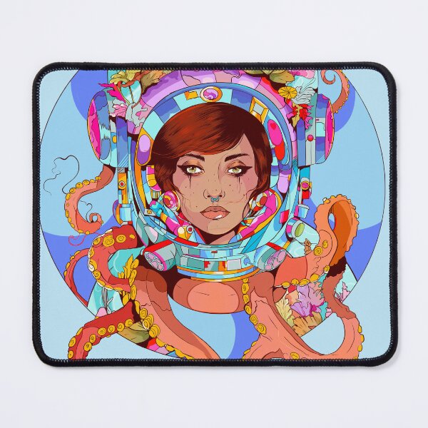 Item preview, Octupus illustration - space girl with tentacles - maximalist dopamine decor design designed and sold by marlenaki.