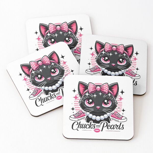 Item preview, Chucks and Pearls Kawaii Black Cat with Pink Bow and Sneakers  designed and sold by DrawHandArt.