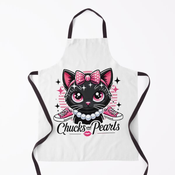 Item preview, Chucks and Pearls Kawaii Black Cat with Pink Bow and Sneakers designed and sold by DrawHandArt.