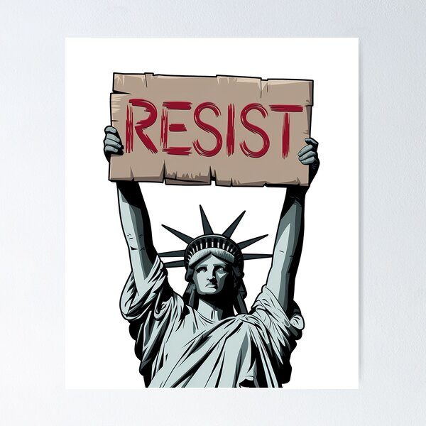 Vista previa del artículo con la obra «Resiste la Estatua de la Libertad y lucha contra Trump», diseñado y vendido por Stickersaurus1.