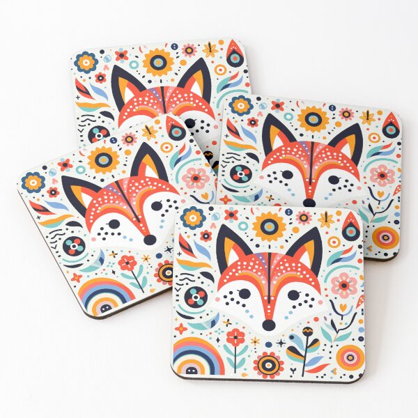 Item preview, Scandinavian Folk Art Rainbow Animals - Cute Colourful Fox Face by heidiannemorris designed and sold by FOLK ART FUSION by heidiannemorris.