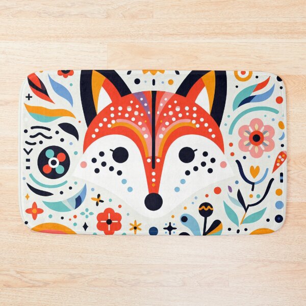 Item preview, Scandinavian Folk Art Rainbow Animals - Cute Colourful Fox Face by heidiannemorris designed and sold by FOLK ART FUSION by heidiannemorris.