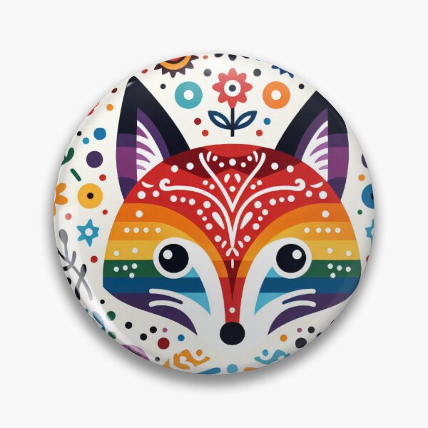 Artikelvorschau, Skandinavische Volkskunst-Regenbogentiere - süßes buntes Fuchsgesicht von heidiannemorris entworfen und verkauft von FOLK ART FUSION by heidiannemorris.