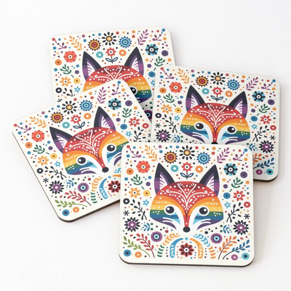 Item preview, Scandinavian Folk Art Rainbow Animals - Cute Colourful Fox Face by heidiannemorris designed and sold by FOLK ART FUSION by heidiannemorris.