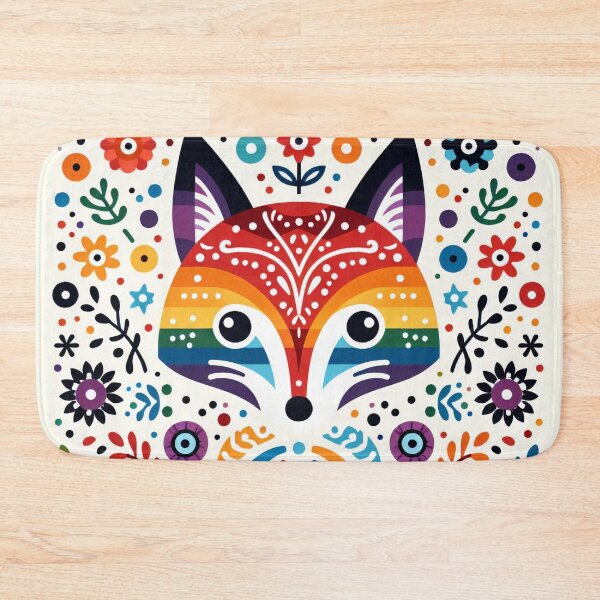 Item preview, Scandinavian Folk Art Rainbow Animals - Cute Colourful Fox Face by heidiannemorris designed and sold by FOLK ART FUSION by heidiannemorris.