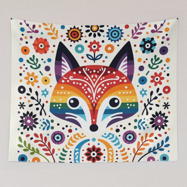 Item preview, Scandinavian Folk Art Rainbow Animals - Cute Colourful Fox Face by heidiannemorris designed and sold by FOLK ART FUSION by heidiannemorris.