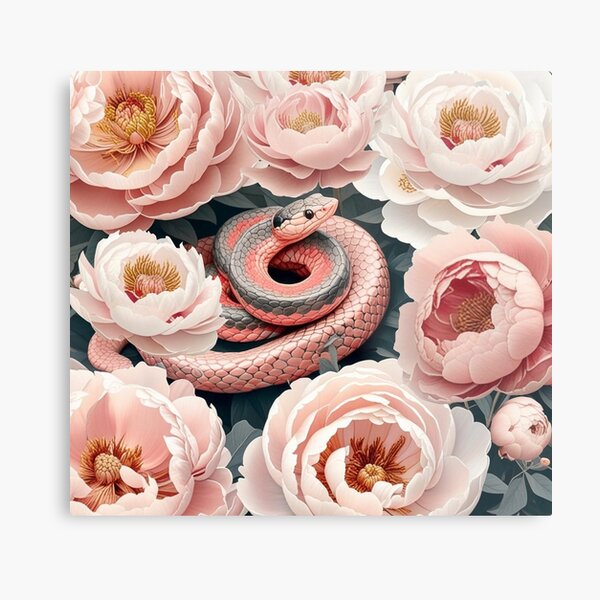Item preview, Dreamy Pink Snake with Flowers l Serpent in Bloom designed and sold by TheBotanicHues.