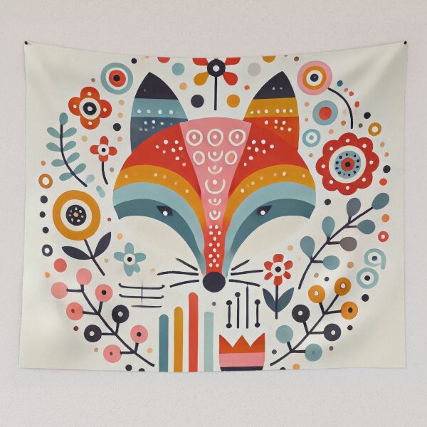Item preview, Scandinavian Folk Art Rainbow Animals - Cute Colourful Fox Face by heidiannemorris designed and sold by FOLK ART FUSION by heidiannemorris.