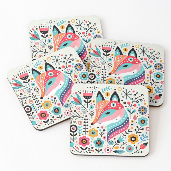 Item preview, Scandinavian Folk Art Rainbow Animals - Cute Colourful Fox by heidiannemorris designed and sold by FOLK ART FUSION by heidiannemorris.