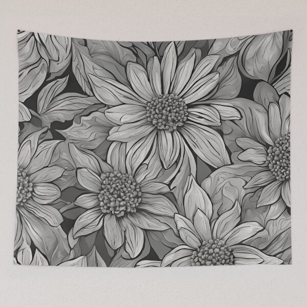 Item preview, Gray Garden Tapestry - Intricate Floral Pattern designed and sold by Line in Bloom.