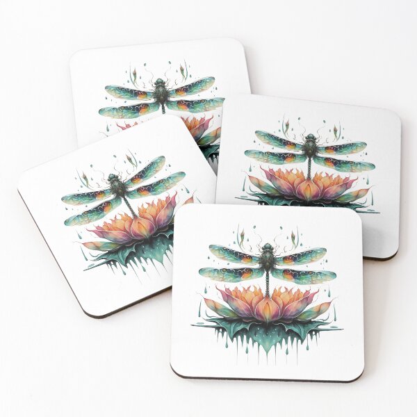 Item preview, Rainbow dragonfly emerging from a waterlily designed and sold by Ann Miu Deluxe.