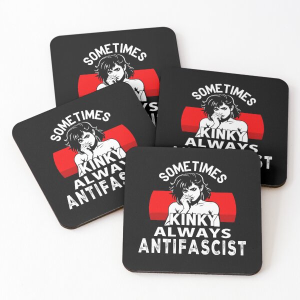 Item preview, Sometimes Kinky, Always Antifascist: activism design for dark backgrounds designed and sold by Dollycat Industries.