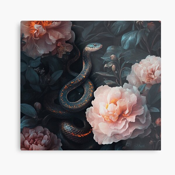 Item preview, Elegant Black Snake l Serpent in Bloom designed and sold by TheBotanicHues.