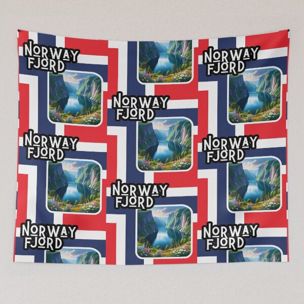 Item preview, Stunning Norway Fjord Landscape with Norwegian Flag designed and sold by Psycho-Crazy.