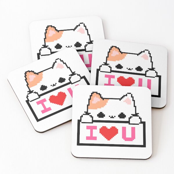Item preview, Cute Cat holding an I love you sign | pixel art  designed and sold by NoobyDraw.