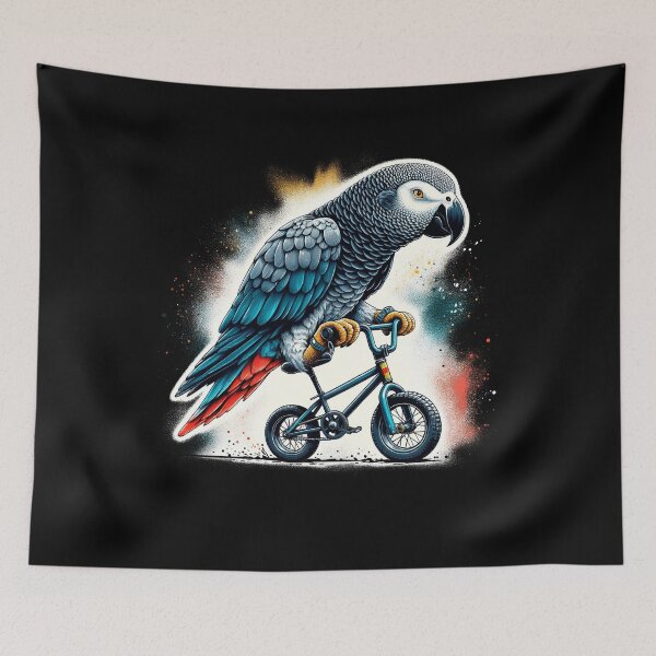 Item preview, African Grey Parrot Bird Riding Bike Biker Bicycle Lover Biking designed and sold by Kimberley King Art  King Art.