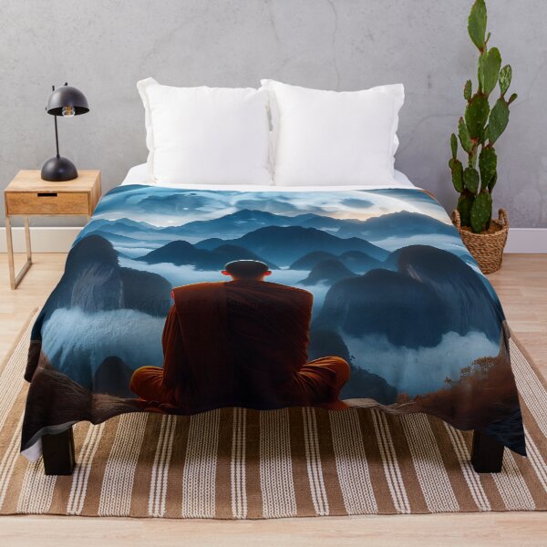 Item preview, A monk in a cave looks at mountains and moon designed and sold by bernhagen.