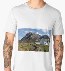 Buachaille Etive Mhor and Lagangarbh Cottage, Glencoe, Lochaber, Scotland Men's Premium T-Shirt