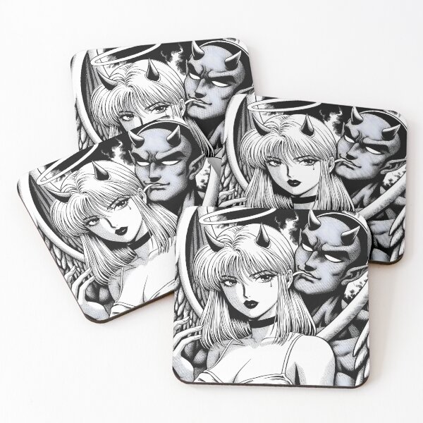Item preview, Black and White Angelic and Demonic Duality Illustration designed and sold by PandaTShirtShop.